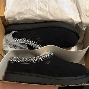 UGG Black Suede Slip-On Clog with Contrast Stitching